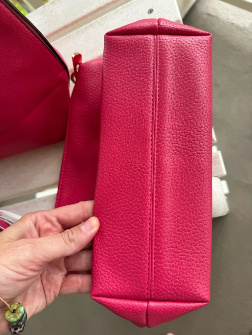 Pebbled Bright Pink Purse w/ Removable Shoulder Strap and Matching Pouch